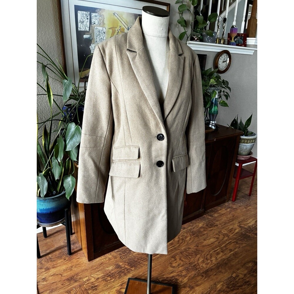 Express Wool Blend Tan Overcoat Trench Coat Preppy Classic City Vintage Sz Large